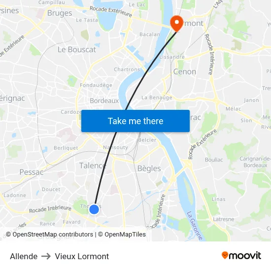 Allende to Vieux Lormont map