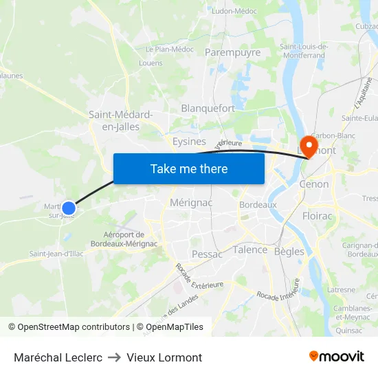 Maréchal Leclerc to Vieux Lormont map