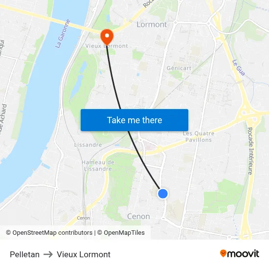 Pelletan to Vieux Lormont map