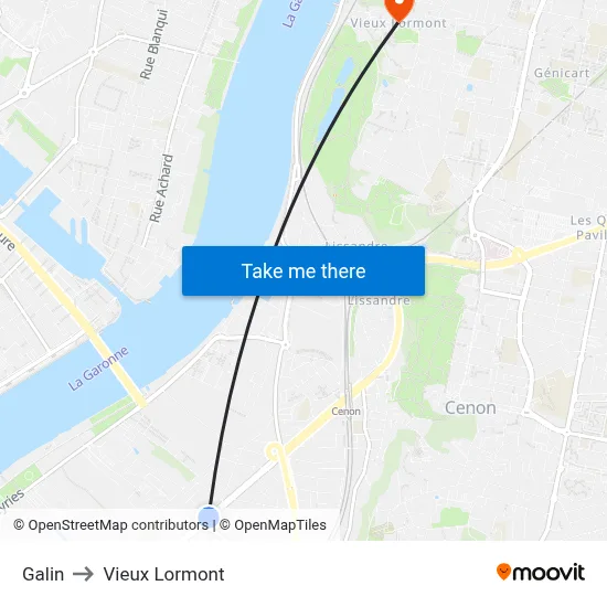 Galin to Vieux Lormont map