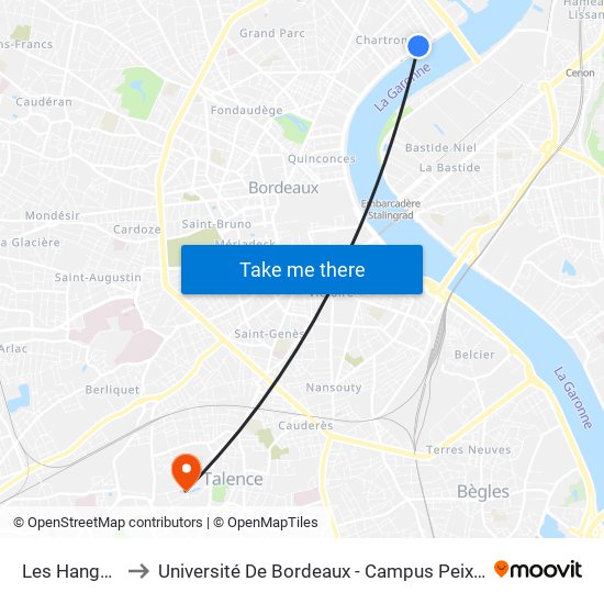 Les Hangars to Université De Bordeaux - Campus Peixotto map