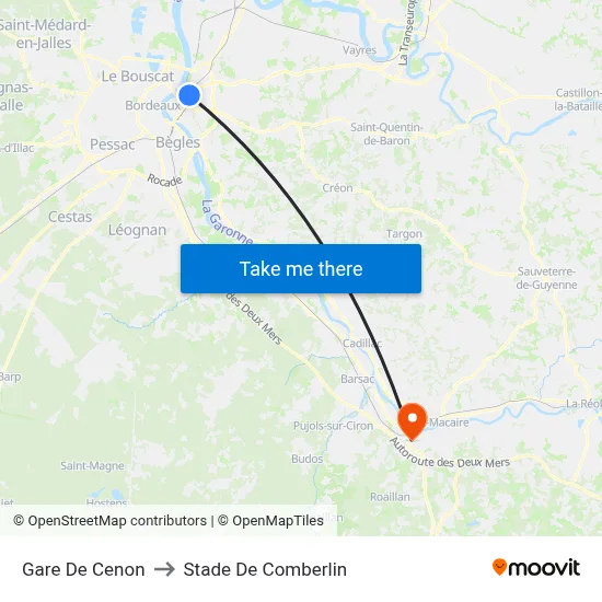 Gare De Cenon to Stade De Comberlin map