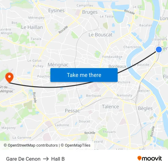 Gare De Cenon to Hall B map