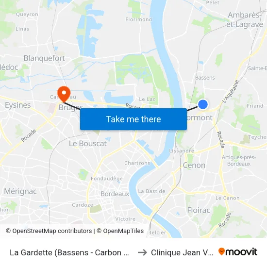 La Gardette (Bassens - Carbon Blanc) to Clinique Jean Villar map
