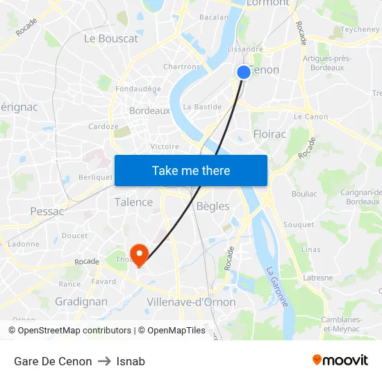 Gare De Cenon to Isnab map