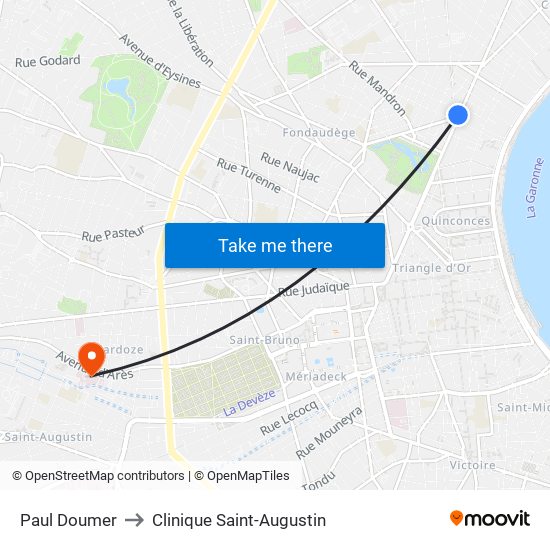 Paul Doumer to Clinique Saint-Augustin map