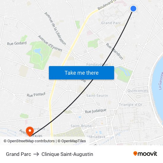 Grand Parc to Clinique Saint-Augustin map