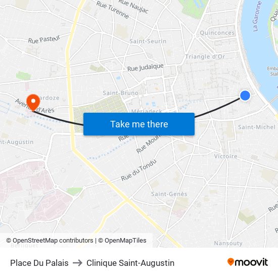 Place Du Palais to Clinique Saint-Augustin map
