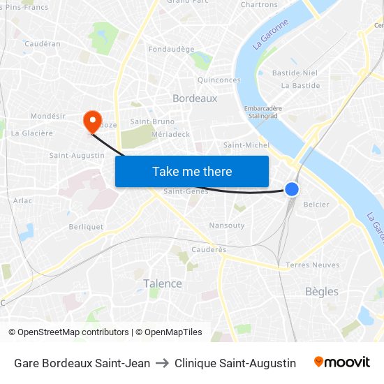 Gare Bordeaux Saint-Jean to Clinique Saint-Augustin map