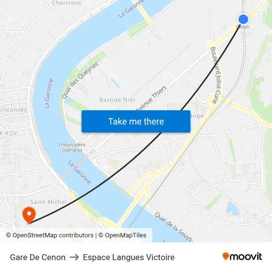 Gare De Cenon to Espace Langues Victoire map