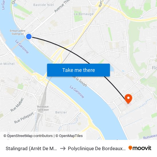 Stalingrad (Arrêt De Montée) to Polyclinique De Bordeaux Tondu map