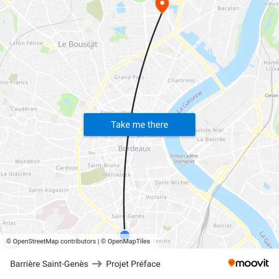 Barrière Saint-Genès to Projet Préface map