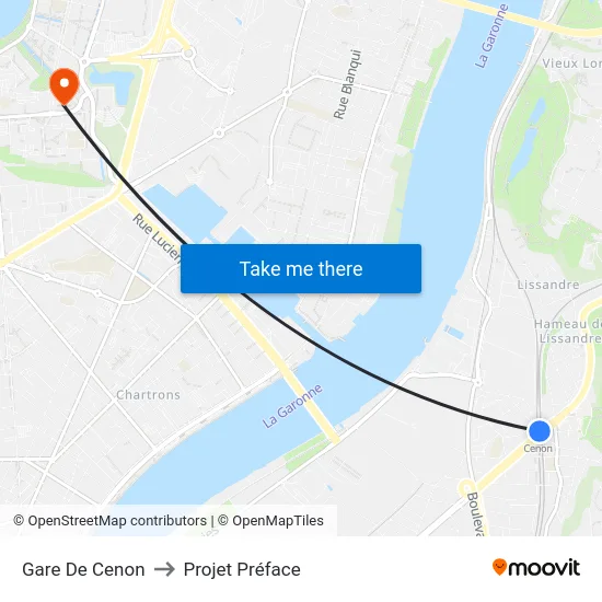 Gare De Cenon to Projet Préface map