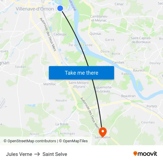 Jules Verne to Saint Selve map
