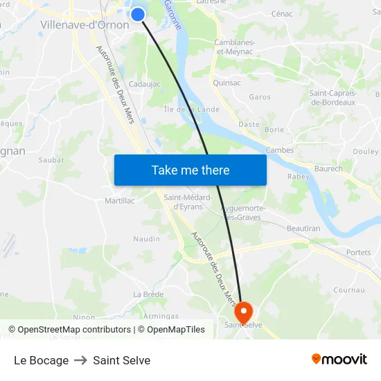 Le Bocage to Saint Selve map