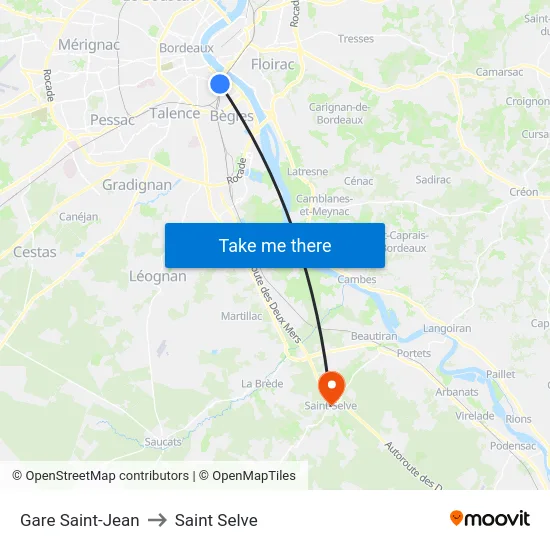 Gare Saint-Jean to Saint Selve map