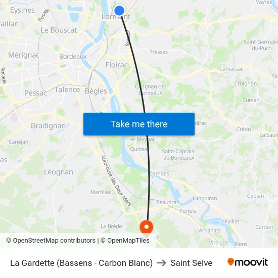 La Gardette (Bassens - Carbon Blanc) to Saint Selve map