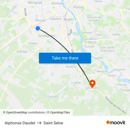 Alphonse Daudet to Saint Selve map