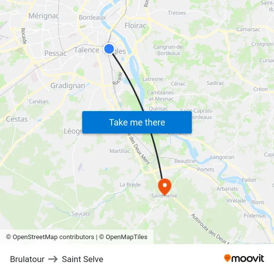 Brulatour to Saint Selve map