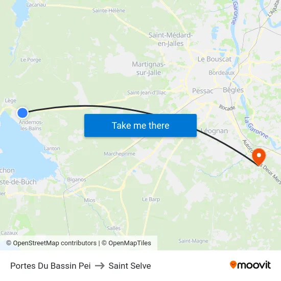 Portes Du Bassin Pei to Saint Selve map