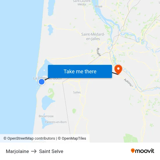 Marjolaine to Saint Selve map