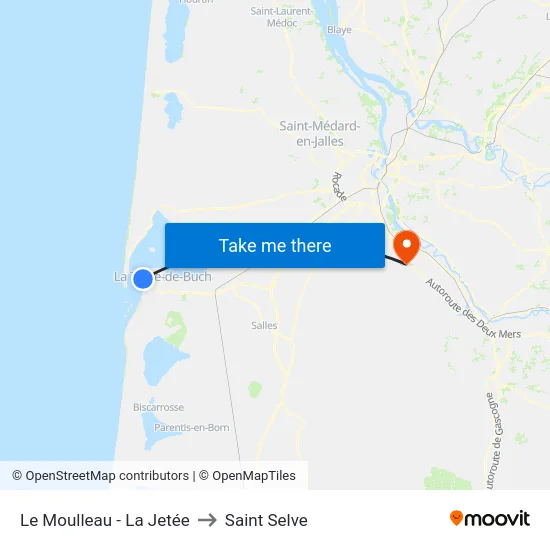 Le Moulleau - La Jetée to Saint Selve map