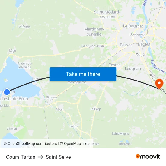 Cours Tartas to Saint Selve map