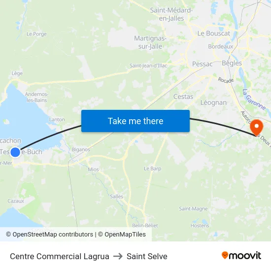 Centre Commercial Lagrua to Saint Selve map