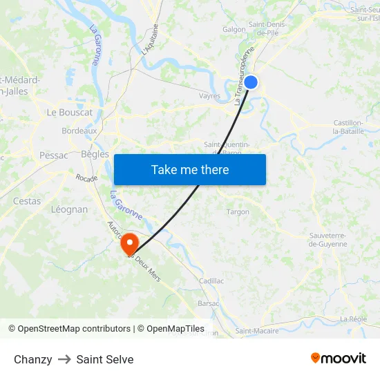 Chanzy to Saint Selve map