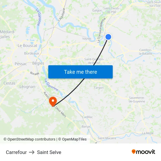 Carrefour to Saint Selve map