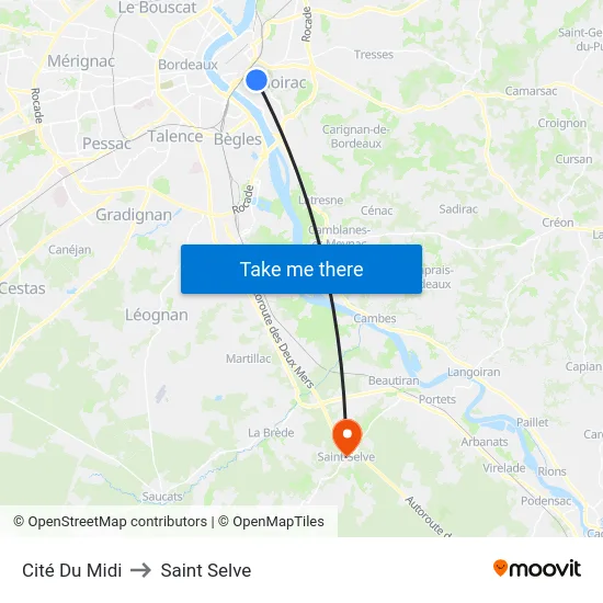 Cité Du Midi to Saint Selve map