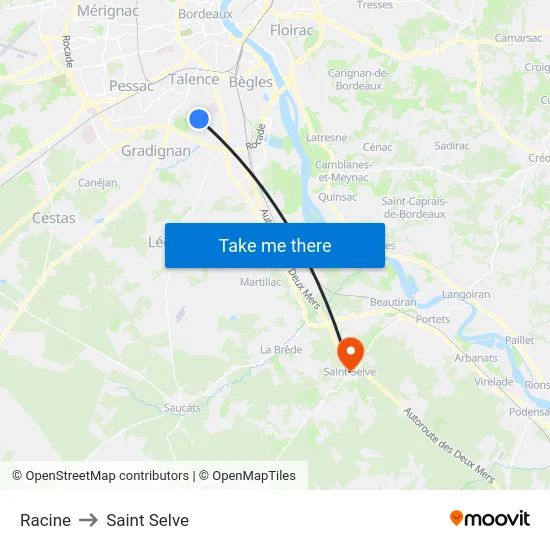 Racine to Saint Selve map