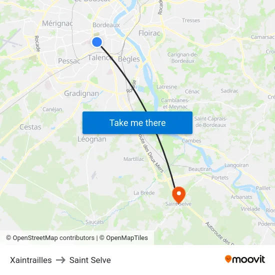 Xaintrailles to Saint Selve map