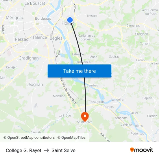 Collège G. Rayet to Saint Selve map