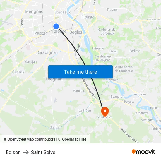 Edison to Saint Selve map