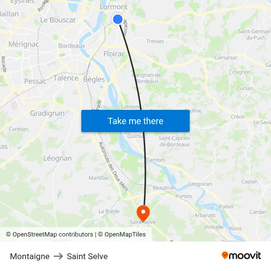 Montaigne to Saint Selve map