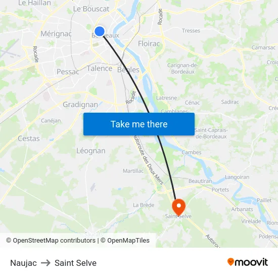 Naujac to Saint Selve map