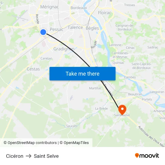 Cicéron to Saint Selve map