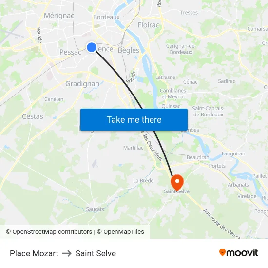 Place Mozart to Saint Selve map