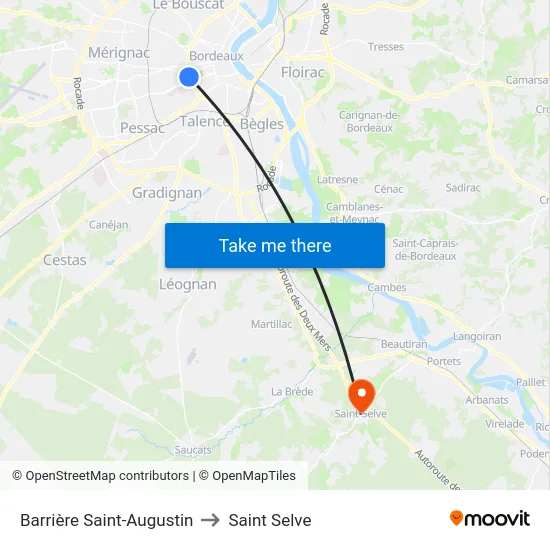 Barrière Saint-Augustin to Saint Selve map