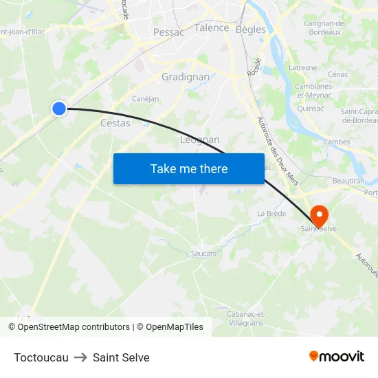 Toctoucau to Saint Selve map