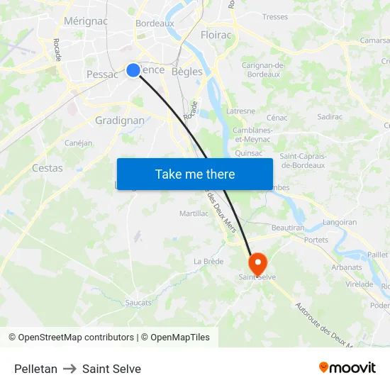 Pelletan to Saint Selve map