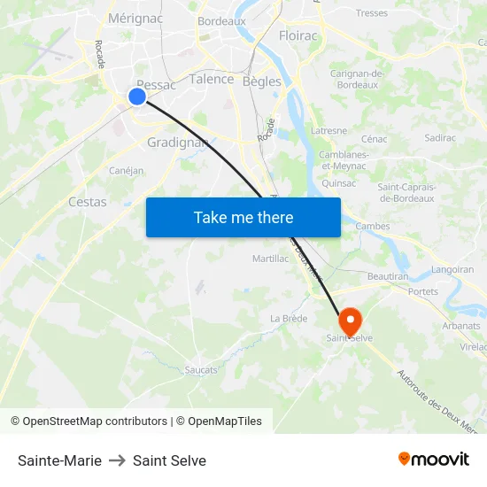 Sainte-Marie to Saint Selve map