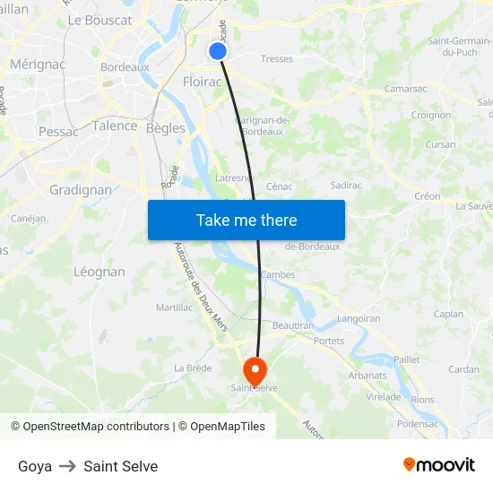 Goya to Saint Selve map