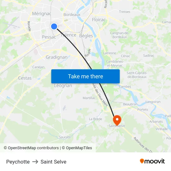 Peychotte to Saint Selve map