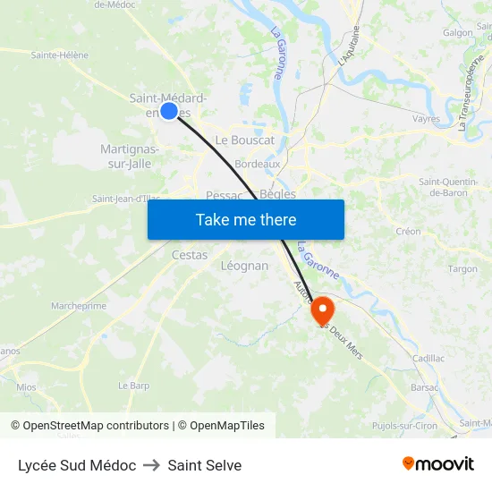 Lycée Sud Médoc to Saint Selve map