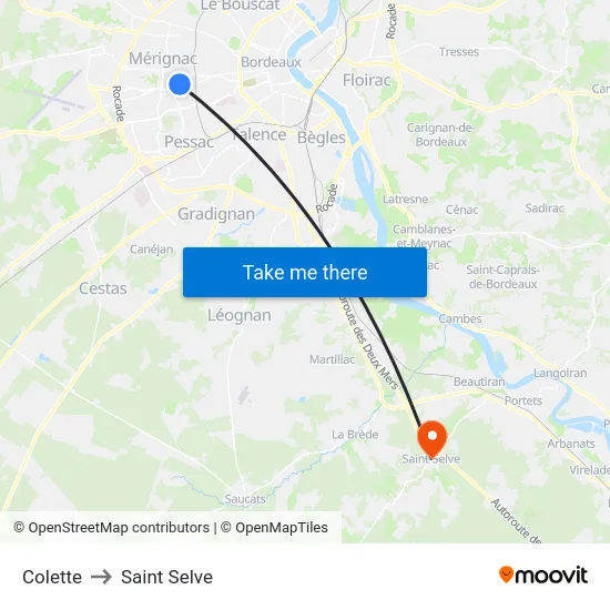 Colette to Saint Selve map
