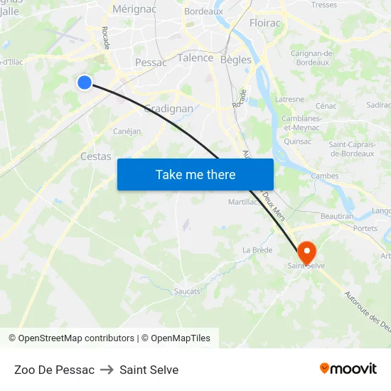 Zoo De Pessac to Saint Selve map