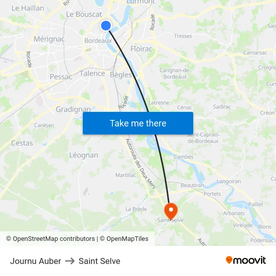 Journu Auber to Saint Selve map