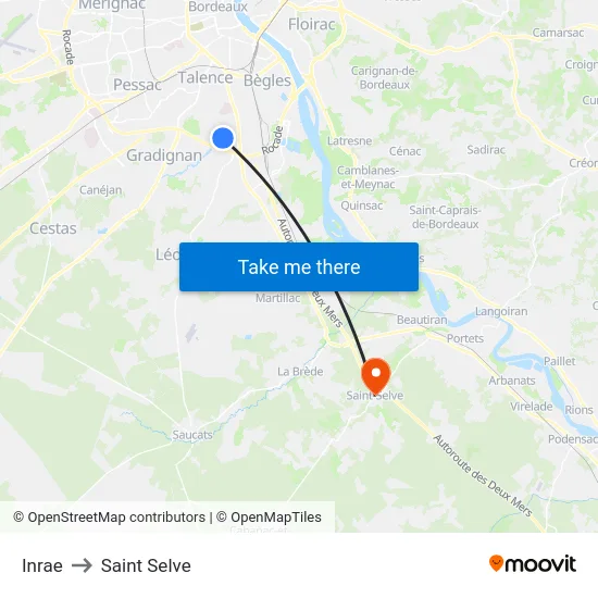 Inrae to Saint Selve map